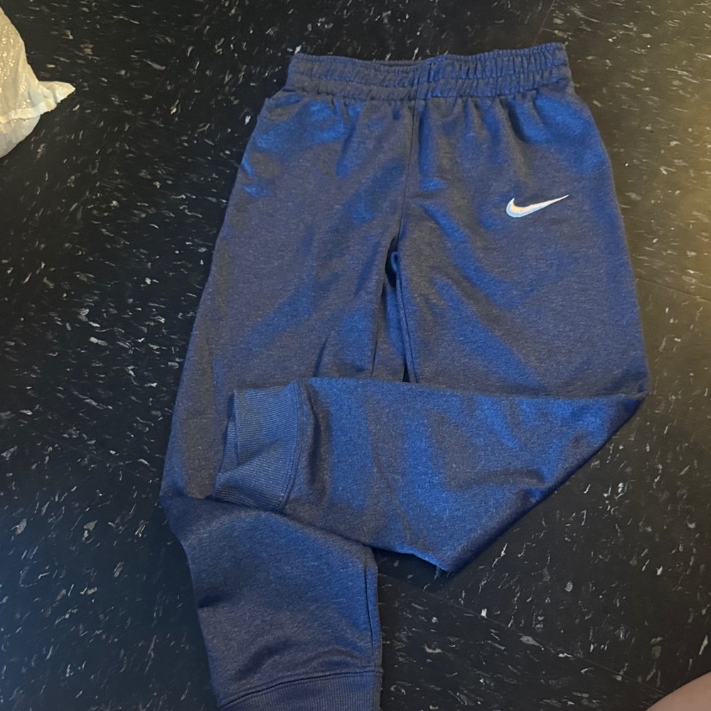 Nike Kids Navy Blue Athletic Joggers with White Swoosh